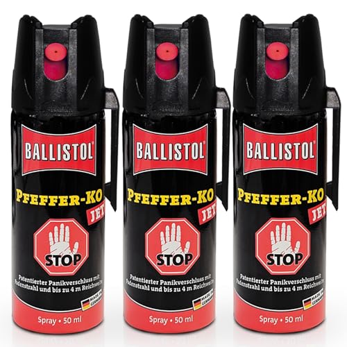 Ballistol 3er Set Jet Pfefferspray 3x50 ml – KO-Spray, Pfefferspray 50ml, Tierabwehrspray, Hundeabwehrspray