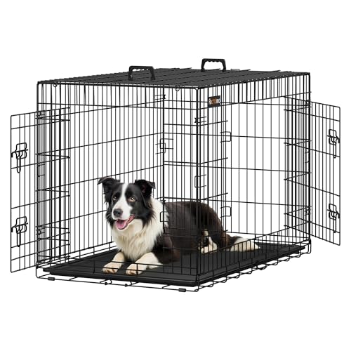 Feandrea Hundekäfig, klappbar, mit 2 Türen, ausziehbare Kunststoffschale, 107 x 70 x 77,5 cm, XL, schwarz PPD42H
