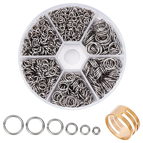 PandaHall 1000 Stück Jump Ringe Sprungringe 304 Edelstahl O-Ring Durchmesser 4/5/6/8/9/10mm Metall Kettenringe Biegeringe 18-Gauge mit Ring für Ohrring Armband Halskette Anhänger Schmuck DIY