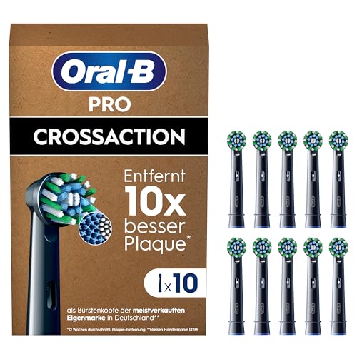 Oral-B Pro CrossAction — ORIGINAL Aufsteckbürsten für Elektrische Zahnbürste — Überlegene Zahnreinigung, Ersatzbürsten, X-Borsten, Zahnbürstenaufsatz, Briefkastenfähige Verpackung — Schwarz, 10 Stück