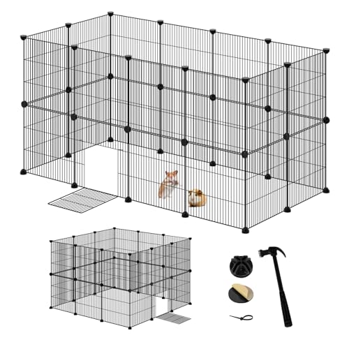 EUGAD Freigehege für Kaninchen mit Tür erweiterbar für Meerschweinchen Kleintiere Robustes Metallgitter 142x72x72 cm einfache Montage schwarz