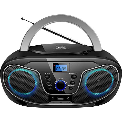 Silva-Schneider 1901850 MPC 19.4 UKW Radio mit CD-Player, AUX, USB, Schwarz/Silber
