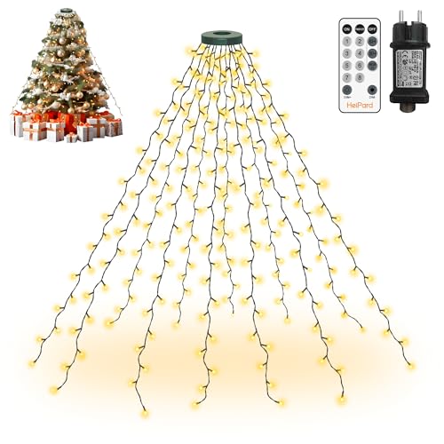 HeiPard Lichterkette Weihnachtsbaum 2m, 240 LED 12 Stränge Christbaumbeleuchtung mit Ring, Timer 8 Leuchtmodi Wasserdicht Weihnachtsbeleuchtung außen innen für 150cm bis 240cm Tannenbaum - Warmweiß