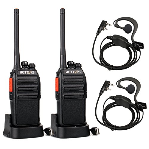 Retevis RT24 Walkie Talkie PMR446 Lizenzfreies, Professionelles Funkgerät mit Großer Reichweite und Freisprech-Walkie-Talkies für Erwachsene mit Ohrhörern und USB-Ladegerät (Schwarz, 1 Paar)