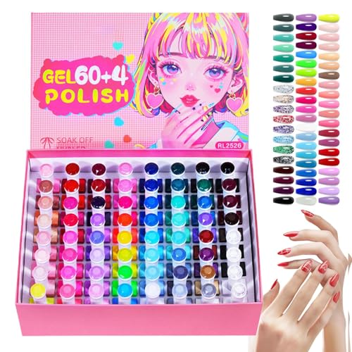 Gel Nagellack Set - 60 Farben Schnell Trocknendes UV/LED Gel Langanhaltendes Glitter und Gl ser Semipermanenter Gel | Nagellack Set für Festival, Maniküre, Salon, Zuhause, Reisen, Maria