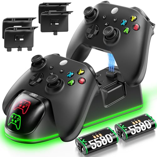 OIVO Xbox Controller Ladestation mit 2X 5580mWh Wiederaufladbaren Akku für Xbox One/Series X/S, Xbox Akku für Controller mit Ladestation