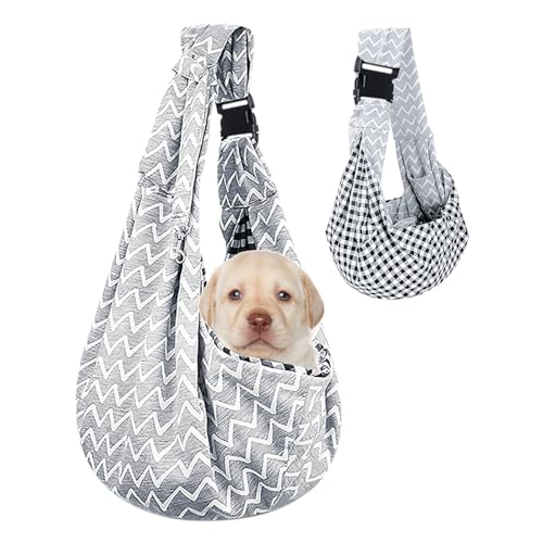 Lvjkes Tragetasche Hund, Faltbar Hunde Tragetasche, Einstellbar Hohe Kapazität Hundetragetasche, One-Shoulder, Cross-Body, Tragbar für den Außenbereich für kleine Katzen und Hunde (Gewellt Grau)