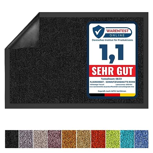 Floordirekt Schmutzfangmatte Rhine - waschbare & leistungsstarke Fußmatte - Sauberlaufmatte mit Rutschfester Rückseite - Türmatte für den Eingangsbereich (Schwarz, 40 cm x 60 cm)