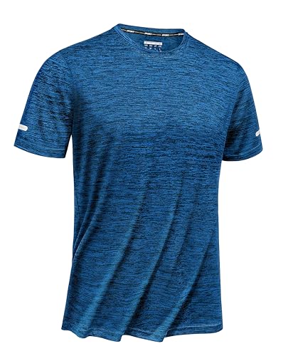 TACVASEN Trainingsshirt Herren Kurzarm Casual T-Shirt Tennis Shirt Basic Tee Tops mit Rundem Ausschnitt, Mittelblau, XXL