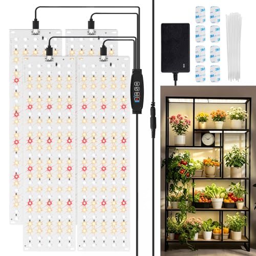 JKOKPMG 540 LEDs Pflanzenlampe, Pflanzenlampe LED Vollspektrum, 4 Stück Grow Lampe, Pflanzenlicht Wachsen licht mit 3/9/12H Zeitschaltuhr 10 Arten von Helligkeit für Zimmerpflanzen