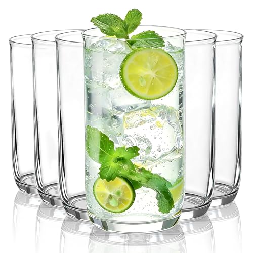 HOMQUEN 400 ml Highball-Gläser, 6 Stück Trinkgläser, PET-Klarglas-Wassergläser, Biergläser, Eiskaffeegläser, ideal für Cocktails, Whisky, Limonade, Tee, Wasser, Geschenk