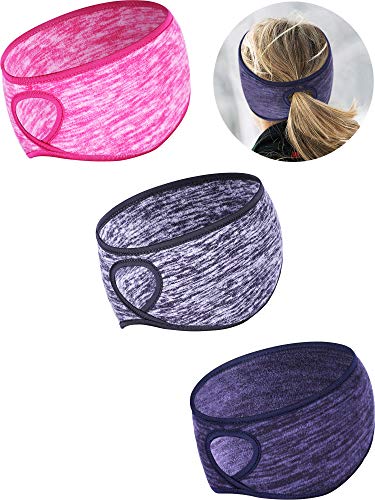 3 Stücke Fleece Pferdeschwanz Stirnband Earband Winter Laufen Ohrwärmer für Frauen Mädchen Outdoor Sports und Fitness (Farbe Satz 1)