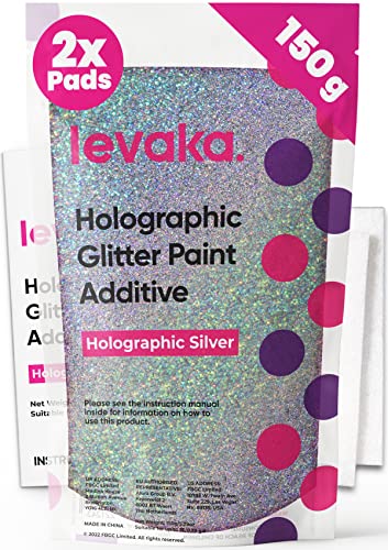 Levaka 150 Gramm Holographischer Glitzer für deine Glitzer Tapete – 2 Polierpads Inklusive – Dei-ne Glitzer Wandfarbe Kompatible mit Jeder Malerfarbe – Wand Glitzer für Außen- Innenwände und Holz