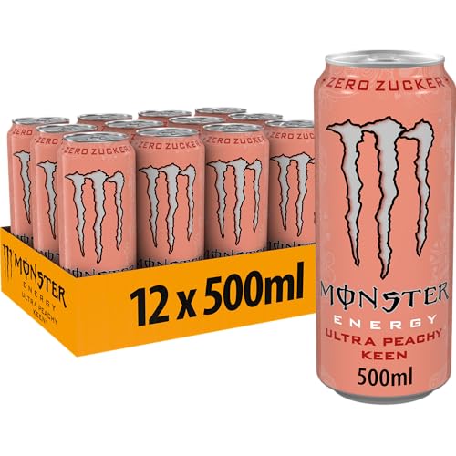 Monster Energy® Ultra Peachy Keen - koffeinhaltiger Energy-Drink mit saftig-lecker-leichtem Pfirsich-Geschmack - full Flavour, zero Zucker, zero Kalorien - in praktischen Einweg Dosen (12 x 500 ml)