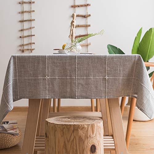 Plenmor Leinen Tischdecke Baumwolle, Leinenoptik Tischdeckes Abwaschbar Table Cloth Boho Tischdecke Rechteckig für Küchentisch und Outdoor Tischtuch (A-Grau, 180x135cm)