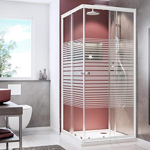 Schulte Duschkabine Sunny Eckeinstieg mit Schiebetüren, einzeln variabel verstellbar von 75x75-90x90 cm, 180 cm, 4 mm Sicherheitsglas (ESG) Querstreifen, Alpinweiß, D19442 04 72