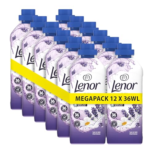 Lenor Weichspüler Megapack 12 × 36 Waschladungen, Provence, 24 Stunden „Wie Frisch Geduscht“ Gefühl, Mit Aktiver Geruchsabwehr
