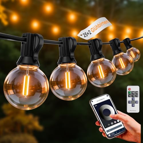 Brilvibera G40 Led Lichterkette außen strom 23.5M,Fernbedienung & App