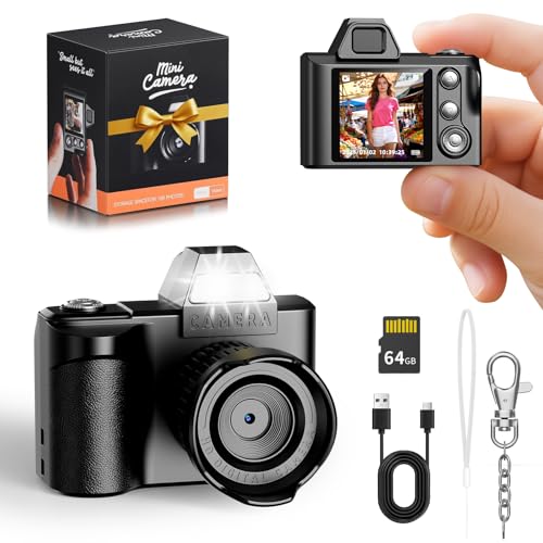 Mini Schlüsselanhänger Digitalkamera – Maxmango 1,3-Zoll 1080P Fotokamera Retro Kamera mit 64 GB Speicher, Ultraportable Kamera, Taschenformat für Reisen, Vlogging und Unterhaltung (Schwarz)