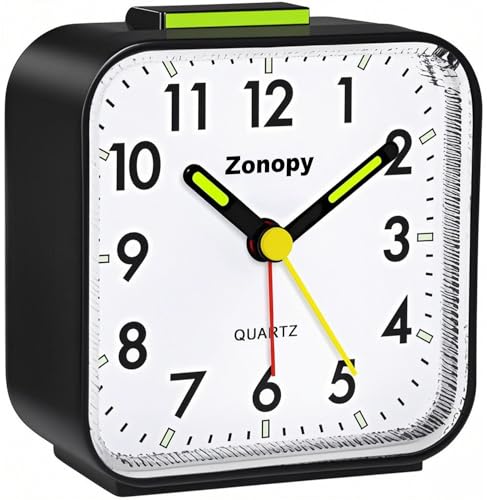 Zonopy Wecker, Analog Wecker Ohne Ticken mit Night Licht, Batteriebetrieben, lauter Alarm, Schlummerfunktion, Geräuschloser Betrieb, Leuchtendes Display, Tragbares Design für Tiefschläfer