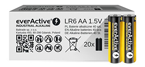 everActive AA Batterien 40er Pack, Industrial Alkaline, Mignon LR6 R6 1.5V, 5 Jahre Haltbarkeit, 40 Stück