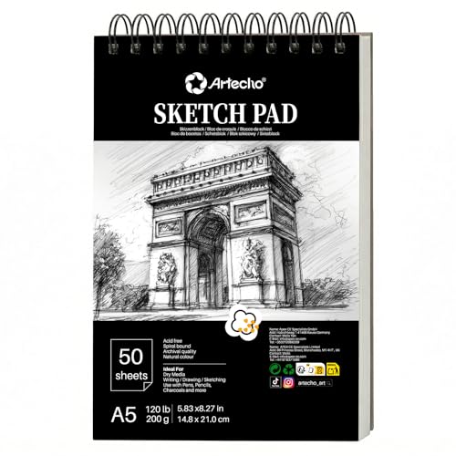Artecho Skizzenbuch A5, 50 Blatt, 200g/m² Zeichenblock & Sketchbook