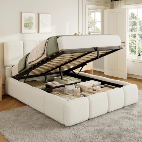 LUXOAK Bett 140x200 mit Stauraum, Polsterbett Beige mit Bettkasten