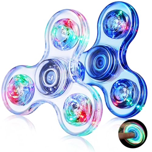 Gigilli Fidget Spinner 2 Pack, LED Light Kristalle Fidget Spinner Spielzeug Finger Toy Party Favors für Kinder, Stressabbau Anti Angst Sensorisches Spielzeug, Weiß & Blau