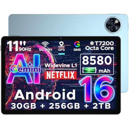 DOOGEE U11 Pro Android 16 Tablet 11 Zoll, 30GB RAM+256GB ROM (2TB TF) Gemini AI, 8580mAh, 90Hz Display, Unisoc T7200 Octa Core Tablet PC, 13MP+5MP, WiFi 5/Widevine L1/ GPS/Face ID/OTG [2026]