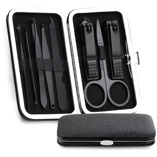 Kleines reise Maniküre Set für Damen & Herren | Nagelset perfekt für Fuß & Fingernägel | Profi Nagelpflegeset im Stoff-Etui perfekt für Frauen & Männer | NEU 2023 (Schwarz)