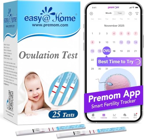 Easy@Home Kinderwunsch 25 x Ovulationstest Fruchtbarkeitstests für Eisprung – Unterstützt durch die kostenlose Premom Ovulation APP, 25LH Tests (25LH)