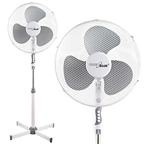 Green Blue GB560 Standventilator 40 cm | 40W Motor & 3 Stufen | Höhenverstellbar bis 120 cm | Oszillation bis 100° | Leiser Betrieb | Stabiler Standfuß | Weiß