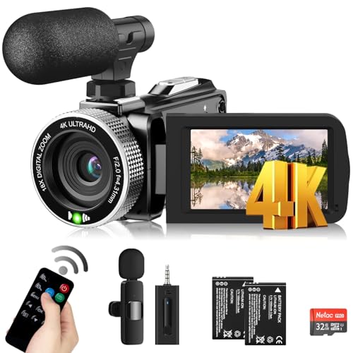 4K Videokamera 48MP 60FPS Camcorder für YouTube, FHD1080P Video Vlogging Kamera Recorder /18X Digital Zoom /3.0'' 270°Rotation IPS Bildschirm Kamera Camcorder, mit Fernbedienung 2 Batterien/SD Karte