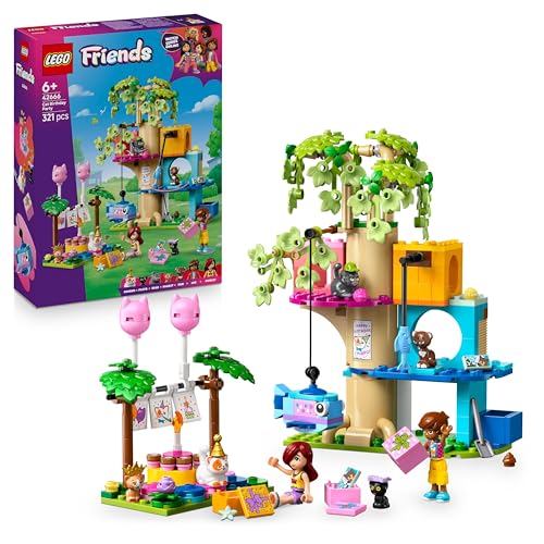 LEGO Friends Katzengeburtstagsparty & Baumhaus - Spielzeug mit 2 Minifiguren & 5 Tierfiguren -drehbarer Tisch, Piñata & lustigem Zubehör – Kreatives Geschenk für Mädchen ab 6 Jahren – 42666
