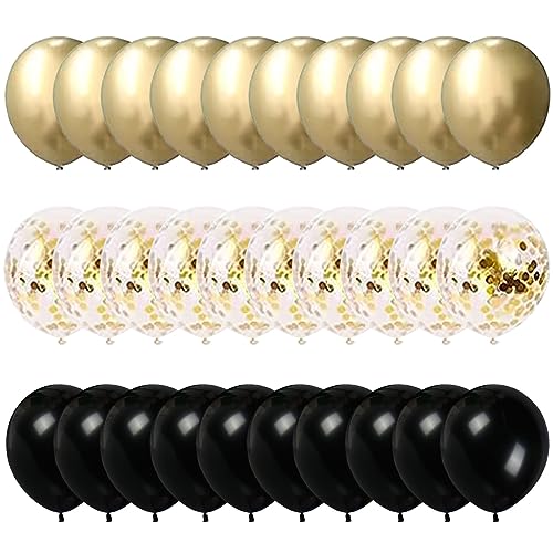 60 Stück 12 Zoll Luftballons Schwarz Gold Ballons Luftballons Schwarzer Gold Helium Luftballons Latex Metallic Gold Gold Konfetti Ballons Für Hochzeit Valentinstag Geburtstag Graduierung Party Deko