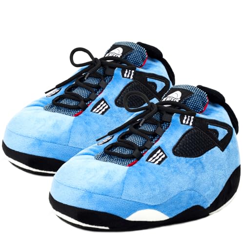 Knuffis Sneaker Hausschuhe Damen Herren lustige warme Plüsch Pantoffeln 36-45 (Blau)