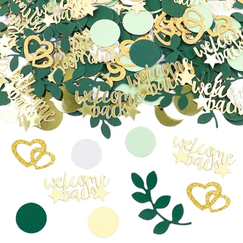 GoldRock Welcome Back Deko Konfetti Groß 2,6-5,5 cm, 200 Stk Herz Herzlich Willkommen Zuhause Konfetti,Welcome Home Deko, Welcome Back Tischdeko Grün,Tischdeko Willkommen Zurück,Welcome Streudeko Baby