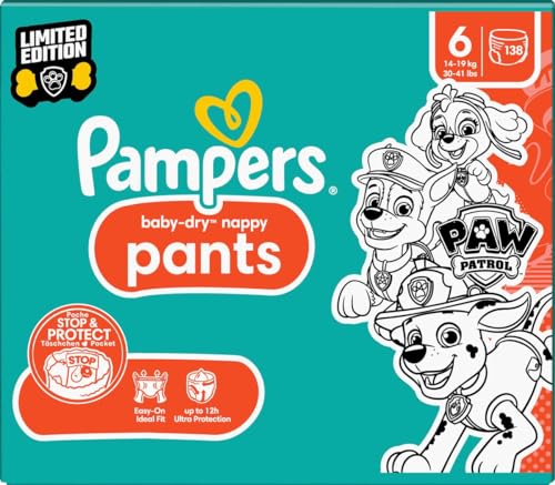 Pampers Baby-Dry Pants Paw Patrol Edition Größe 6, 138 Windeln, 13kg-19kg, 360° Passform mit Stop und Schutz System