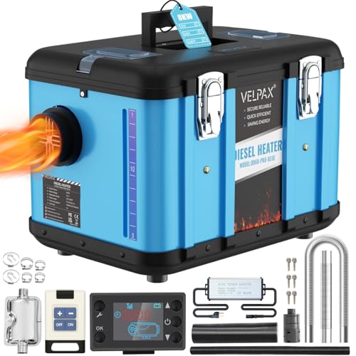 VELPAX Diesel Luftheizung All in One 8KW Dieselheizung,mit Fernbedienung & LCD-Schalterdisplay 12V & 24V & 110-240V Tragbare Dieselheizung für LKW Schnelles Aufheizen Bus,usw,RV Boote