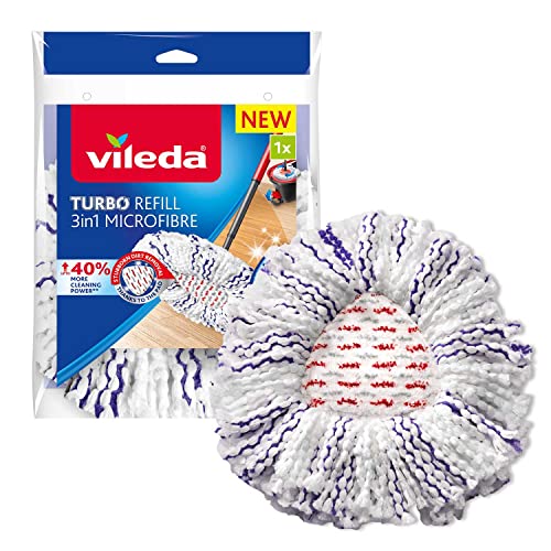 Vileda Turbo 3in1 EasyWring&Clean Wischmopp Ersatzköpfe, Mikrofaser Moppköpfe mit Kraftfasern für Vileda Turbo Sets, ideal für Hartböden, 98% Polyester, 2% Polyamide, Farbe Lila Weiß, 1er Pack