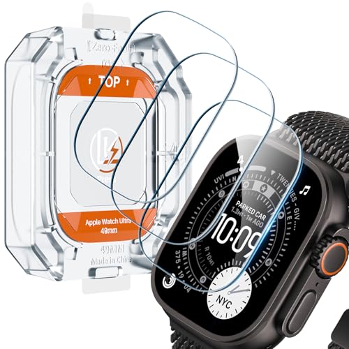 LK 3 Stück Schutzfolie für Apple Watch Ultra 3/Ultra 2/Ultra 49mm für Panzerglas, 9H Displayfolie für iWatch Ultra 3/Ultra 2/Ultra, Auto-Installation, 0 Staub & Blasen, Kratzfest, Klar Hochauflösend