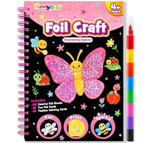 FUNNYB&G Foil Art Kinder Kunst & Bastelaktivität: Kreatives Reisespielzeug für DIY-Aktivität, Bastelset, Mitgebsel Kindergeburtstag 4 5 6 7 8 9 Jahre (Insekt)