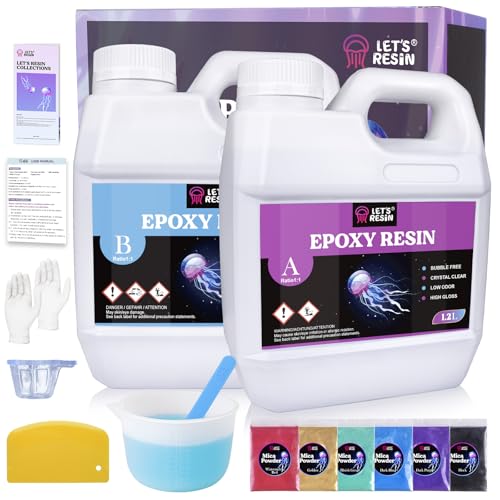 LET'S RESIN 2,4L Epoxidharz Set, Blasenfreies Gießharz Set, 1:1 nach Volumen, Transparent Epoxidharz mit Härter für Kunstwerke Gießharz, Schmuck, Formen Silikon, Tischplatte, Hitze- & UV-Beständig