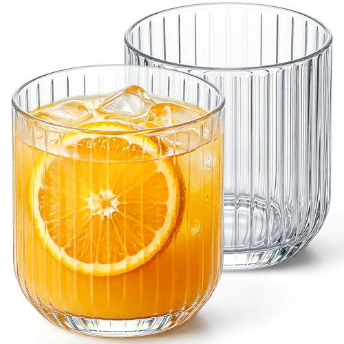 KONZEPT Geriffelte Gläser Set 6 teilig, Trinkgläser 300 ml, Wassergläser spülmaschinenfest