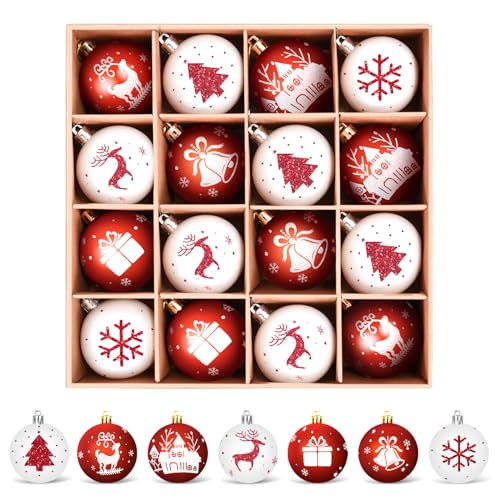 Amteker Weihnachtskugeln Kunststoff Set, 16 Stücke 6CM Christbaumkugeln