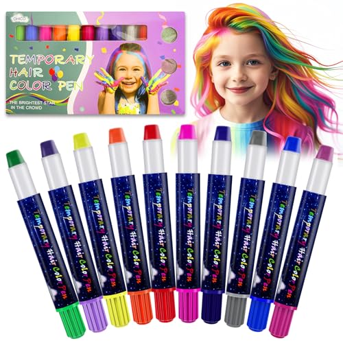 10 Stück Temporäre farbige Haarfärbemittel,Farben Haarkreide für Kinder Mädchen,einfach anzuwenden Haarfärbestifte für Auswaschbar,für Mädchen,Jungen,Kinder,Party,Cosplay