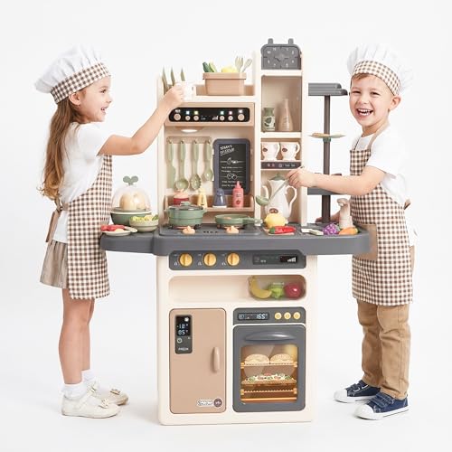 Kinderplay Kinderküche, 65-teiliges Küchenset, Kunststoff, Grau, KP3297, Unisex, für Kleinkinder, PLAY_WORKSTATION, Höhe 93,5 cm, mit Licht, Wasser, Dampf und Ton