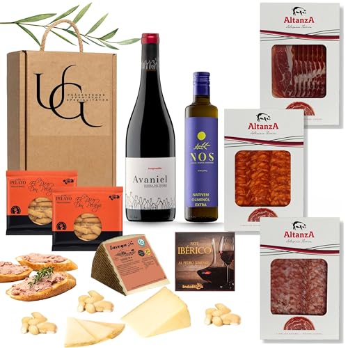 UNIVERSO GOURMET | Exklusive Gourmet-Geschenkbox | Rotwein g.U. Ribera del Duero | Natives Olivenöl Extra | Iberische Bellota-Wurstspezialitäten | Ibérico-Schinken & Schafskäse | Präsentkorb