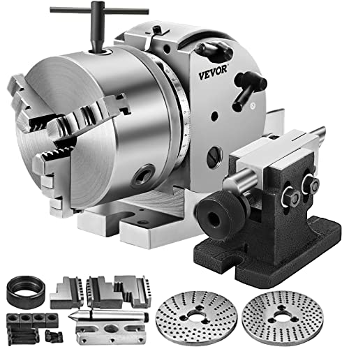 VEVOR MT2 Teilapparat mit backenfutter, Rotary Tisch mit Indizierung Höhe der Mitte 101,6 mm, Dividing Head 23 kg, Rotary Tisch mit Tellern, Eine Starke Unterstützung zu Bearbeitenden Werkstück
