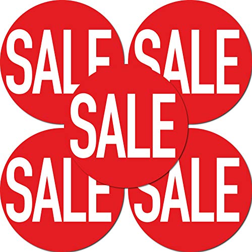 Aufkleber 20cm rund Sticker Prozent Rabatt Sale Verkauf Preis Aktion Ausverkauf Schaufensteraufkleber (5 Sticker SALE)